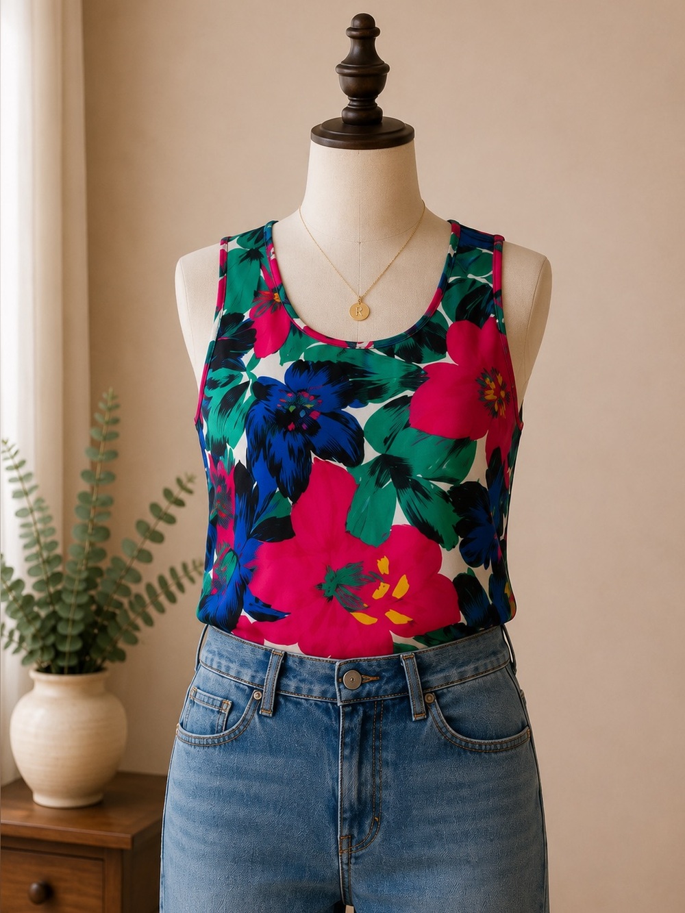Armani Exchange Tropical Floral Zip Front Sleeveless Blouse Resort Summer Top S